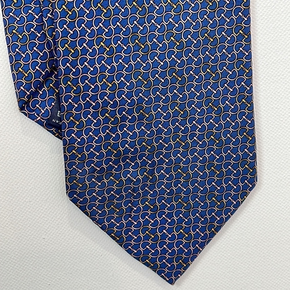 Burberry silk tie blue with pink and gold D ring design - Picture 9 of 9